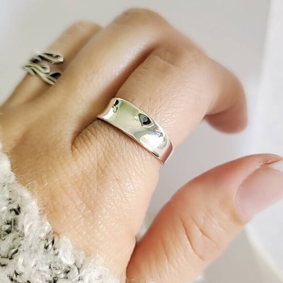 Small Concave Ring, Sterling Silver Concave Ring - 925 Stamped, Boho Chic, - Picture 2 of 9